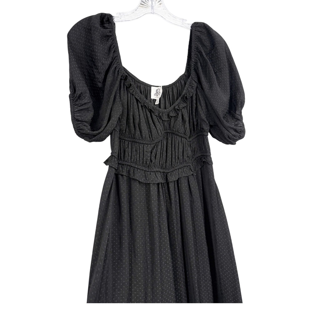 Anthropologie DRA Lola Peasant Dress Black Swiss Dot Midi Puff Sleeve Small - Picture 5 of 10